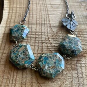 Green and Brass Raw Stone Necklace